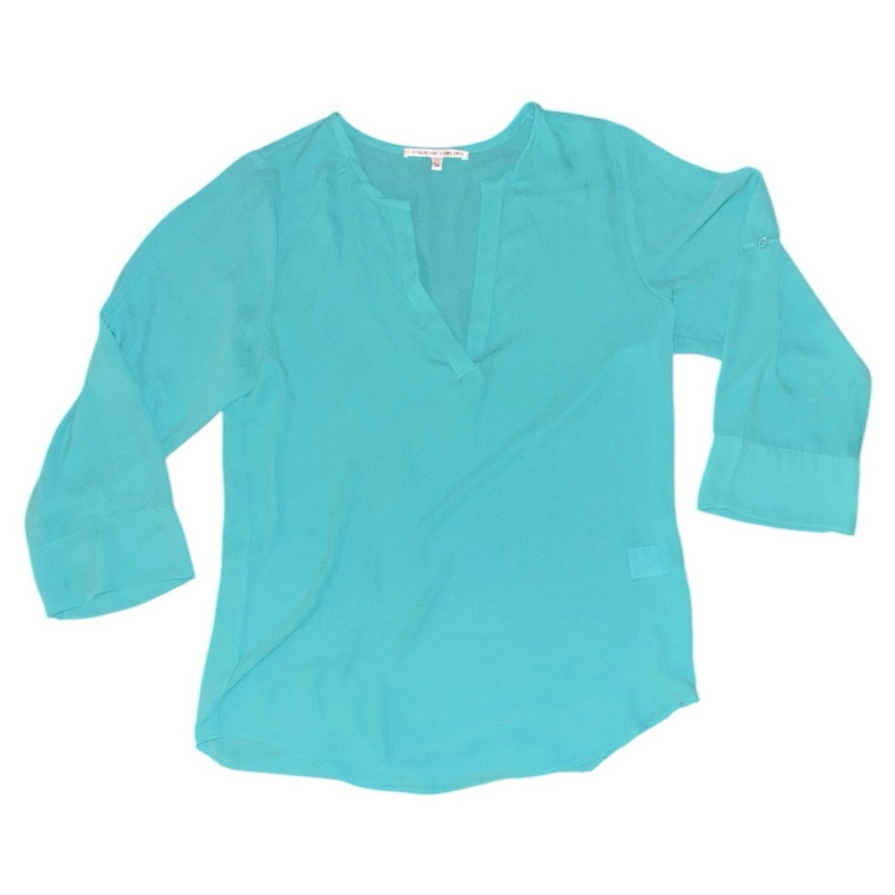 Collective Concepts Aqua Teal V-neck Long Sleeve Blouse